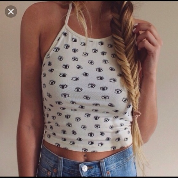 Brandy Melville Tops - Brandy Melville Eyes Halter Top + Stickers